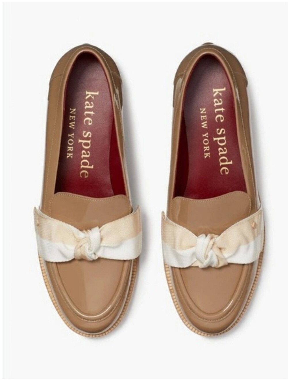 Kate Spade Leandra Patent Leather Loafers Tan Designer Flats Sz 7.5 Old Money